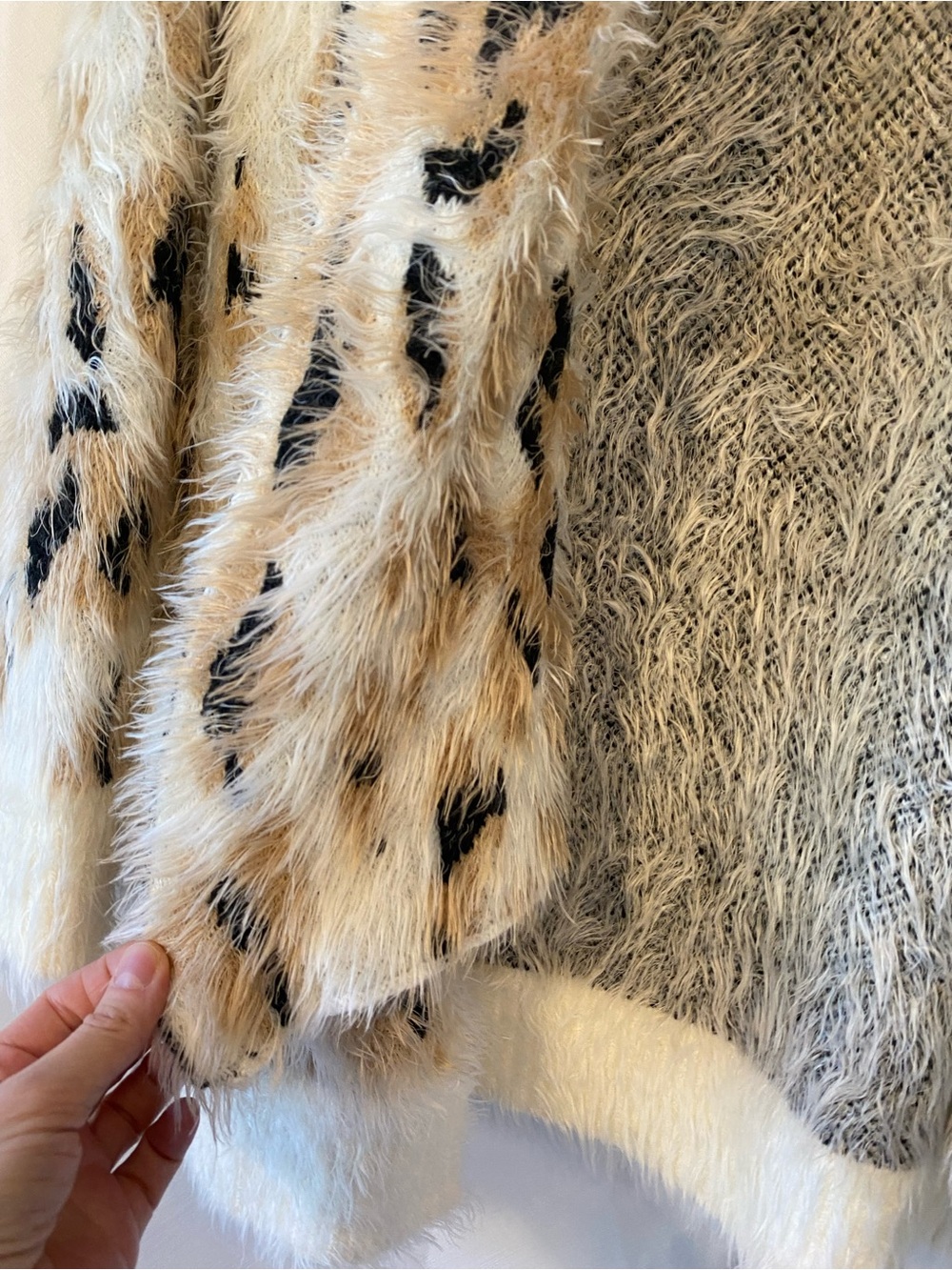 Mink Pink Zippora Cream Animal Print Wrap Sweater Cardigan SM Leopard Print Cozy - Picture 8 of 17